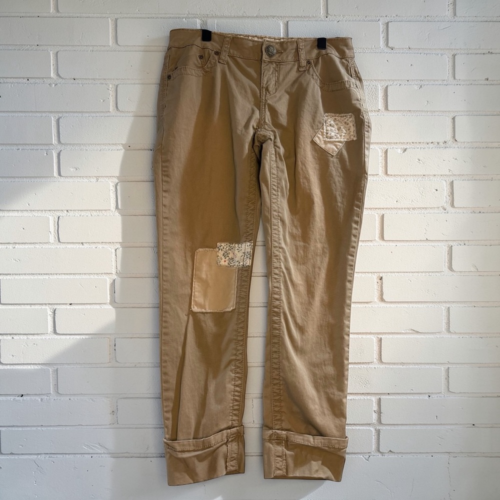 Zanadi Patchwork Khaki Crop Pants Cuffed Boho Floral Girls 5